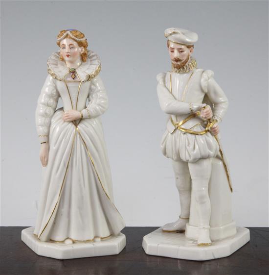 A pair of Royal Worcester figures of Sir Walter Raleigh and Elizabeth I, 16.5cm